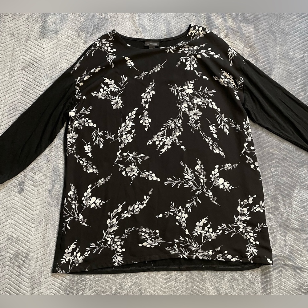 J.Jill Wearever Floral Woven Front Knit Back‎ 3/4 Sleeve Blouse Small